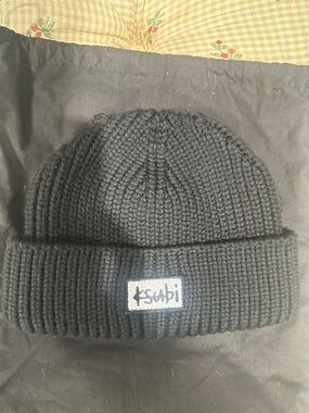 Ksubi Black Ribbed Cuffed Beanie with Logo Patch